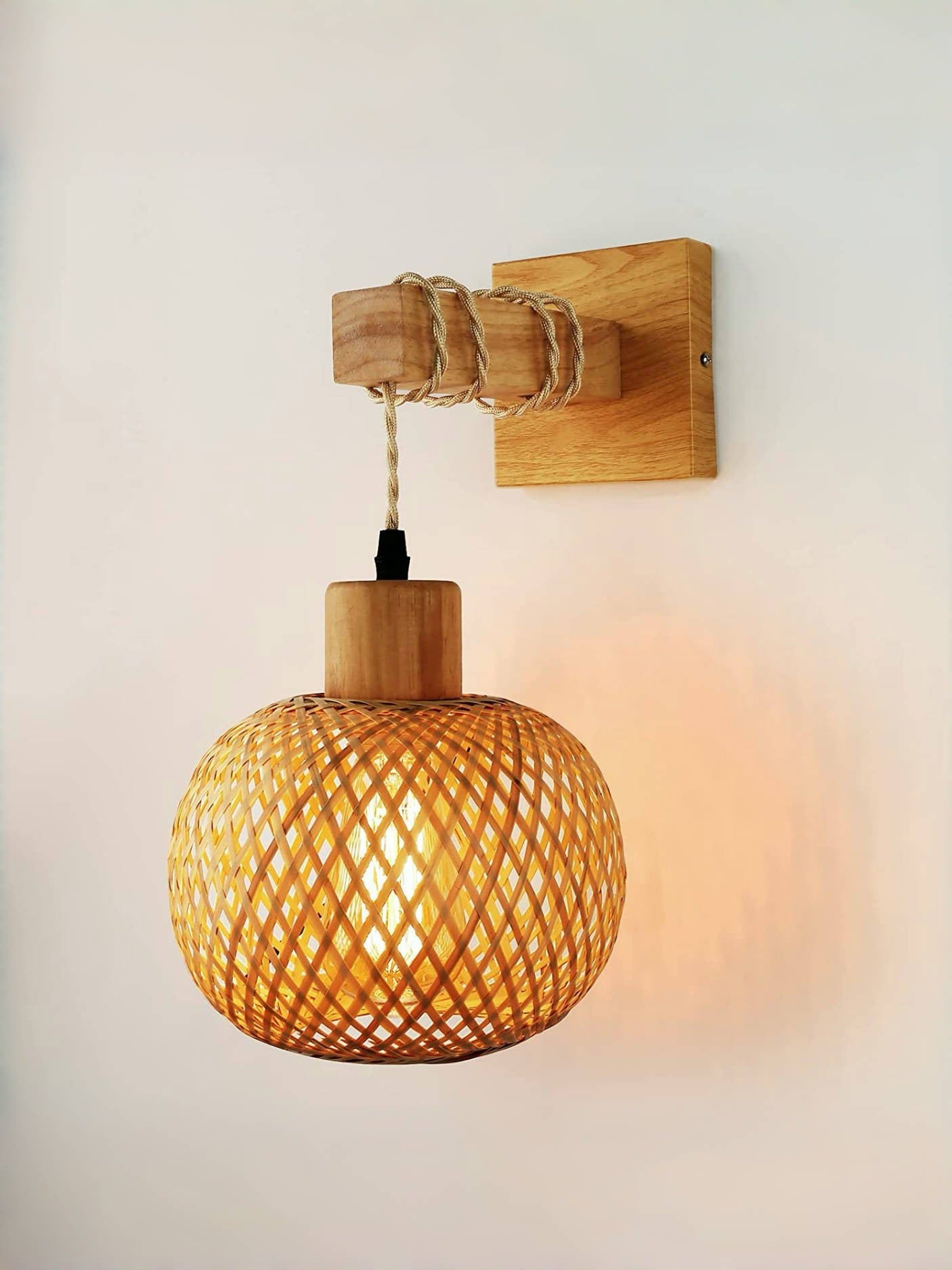 Vintage Japanese Bamboo Wooden Wall Sconce